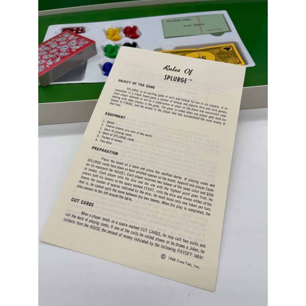 NOS Las Vegas Nevada Vintage Splurge Casino Board Game 1968 Crea Tek Casinos - Picture 6 of 15